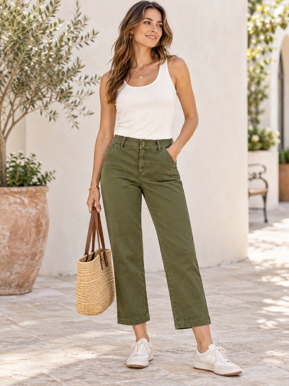 Talbots Olive Green Straight Ankle Jeans Size 16